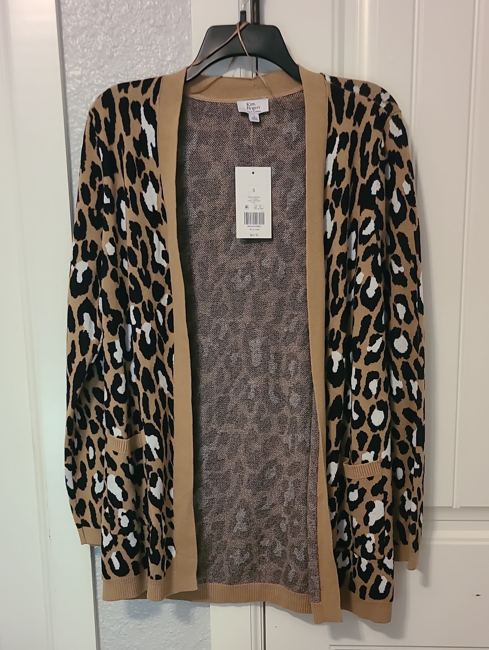 Kim Rogers Brown Black White Leopard Open-Front Cardigan